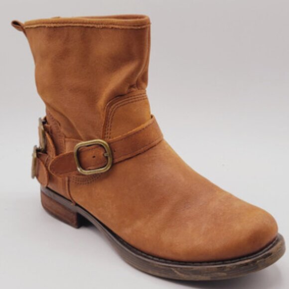 Lucky Brand Norton Genuine Leather Buckles Soft Ankle Bootie Moto Combat Boots - Picture 1 of 17